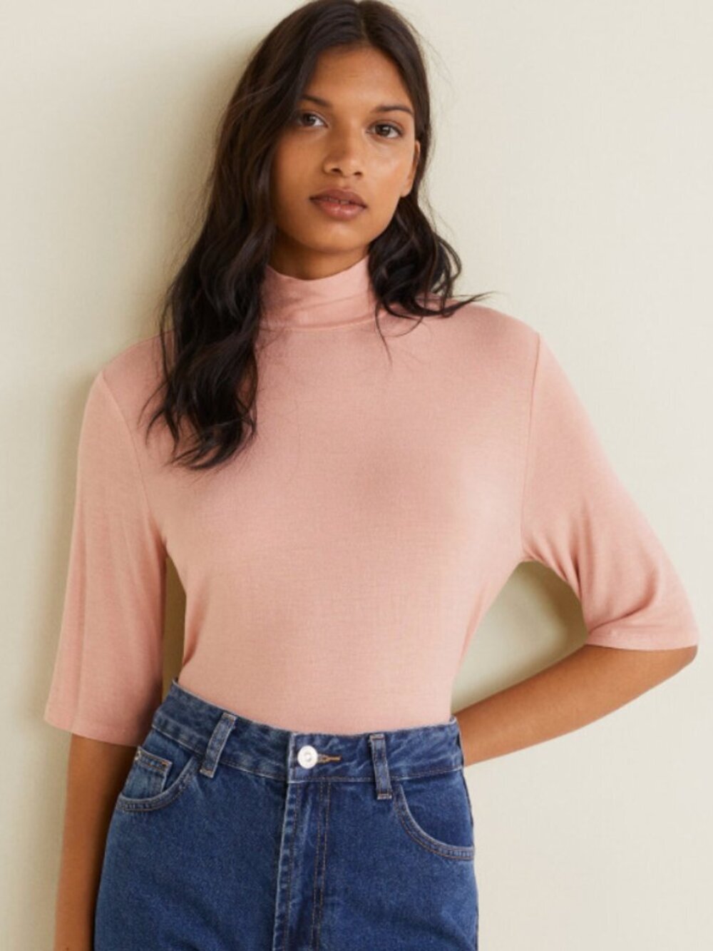 Mango Peach Mock Neck Top